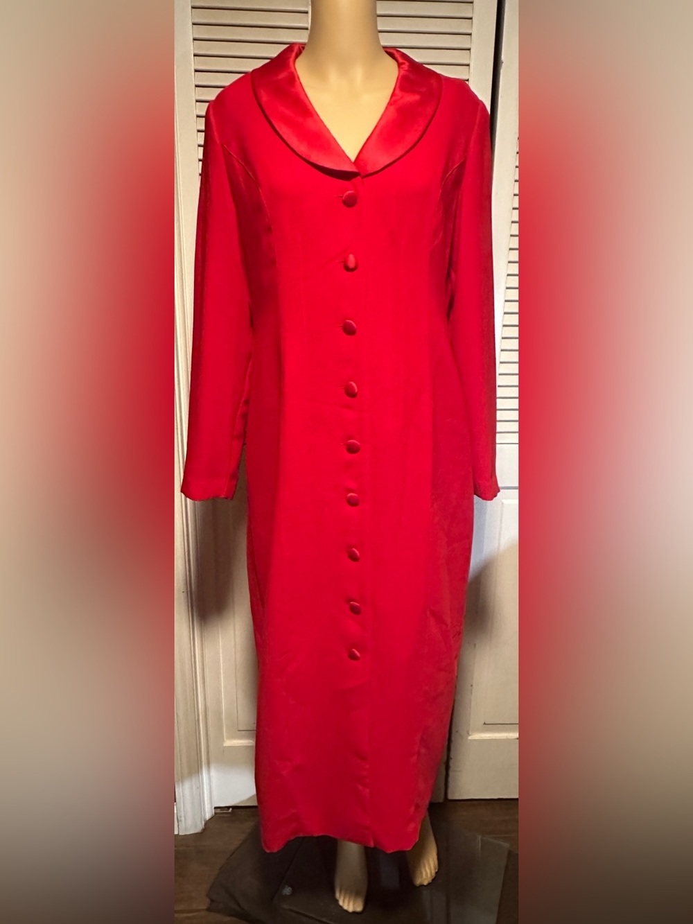 Plaza South Red Button Up Long Sleeve Maxi Dress  10